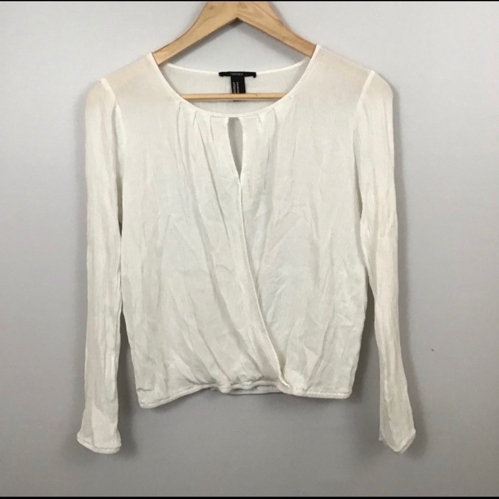Forever 21 White Longsleeve Cut-out Surplice Top